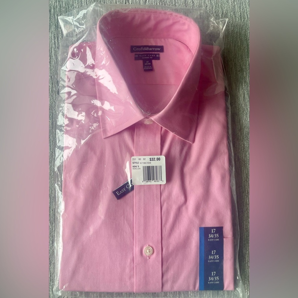 Croft & Barrow Men's 17 34/35 Dress Shirt in Pink